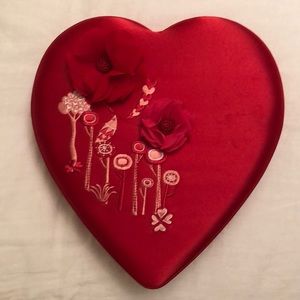 SALE Plush embroidered Red Satin heart shaped box